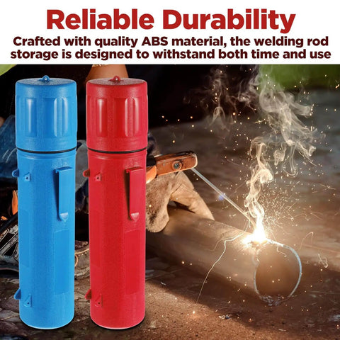 Two Pack 14 Inch Welding Rod Storage Tubes in red and blue, airproof and waterproof electrode canisters for organized job site storage.