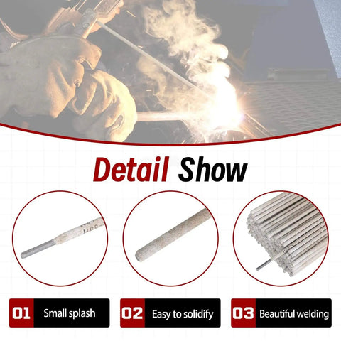 Detail of E6011 One Eighth Inch Welding Rods For Carbon Steel Electrode 10 Lbs, showing small splash, easy to solidify, beautiful welding