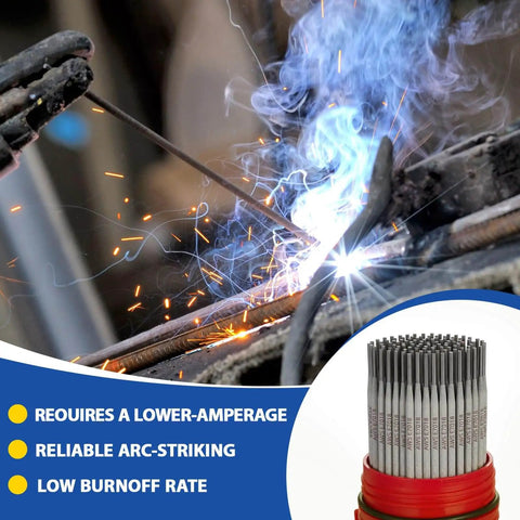 All Position E7018 Low Hydrogen Welding Rods For AC DC Welding 3 32 Inch 5 Pound Moisture Proof Storage Tube Carbon Steel Stick Electrodes For Arc Welding Sosation in use with sparks visible