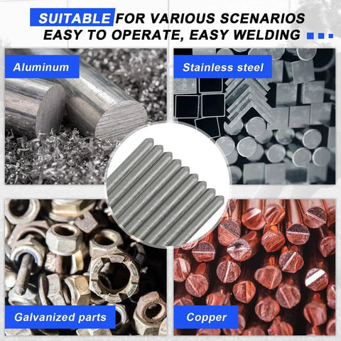 24 Pcs Low Temperature Universal Welding Rods Kit for various metals like aluminum, stainless steel, galvanized parts, and copper