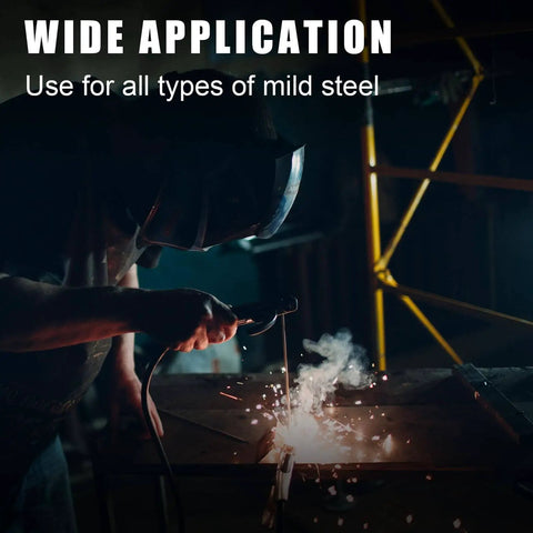 Person welding mild steel with Premium E4303 J422 Carbon Steel Welding Rods Three Thirty Second Inch And One Eighth Inch Stick Electrodes.