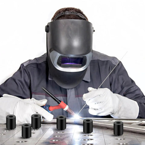 Welder using Welding Table Fixture Pins Five Eighths Inch By One Inch By One And A Half Inch Quick Setup Clamps in metal project