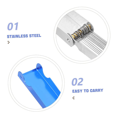 Details of 13 Piece Welding Tip Cleaner Kit with stainless steel needles and blue aluminum case for gas welding repairs
