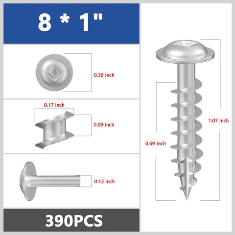 ✝️ Wensilon (White) Pocket Hole Screws # 8 * 1" dimensions for 390pcs, showing screw design and size details in diagram.