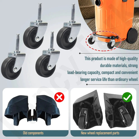 4 Pack Replacement Wet Dry Vacuum Caster Wheels Set Compatible With Ridgid Craftsman And Dewalt Vacuums for installation