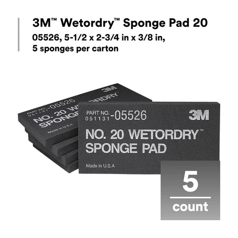 3M Wetordry Sponge Pad Dual Sided For Wet And Dry Sanding Automotive, 5 pads stacked, size 5-1/2 x 2-3/4 in x 3/8 in