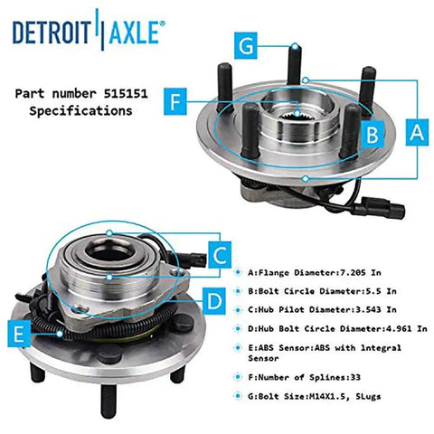 Front Wheel Bearing Hub Assembly for Ram 1500 2012 2013 2014 2015 2016 2017 2018 Excluding Tradesman HD Replacement Kit with specifications