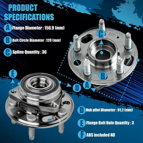 Front Wheel Bearing Hub Assembly 5 Lug 2 Pack For Chevy Malibu 2013 To 2015 Impala 2014 To 2017 Buick Lacrosse Regal 2011 To 2017 Cadillac XTS CTS 2014 To 2016 GMC Terrain Equinox 2010 To 2017 ABS Included 3 Bolt Triangular Flange diagram
