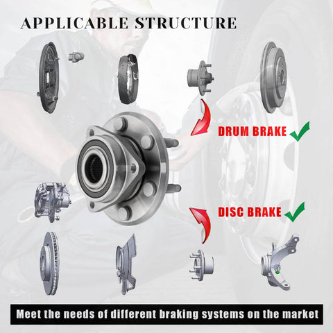 Six Lug Wheel Bearing Hub Assembly Front And Rear Fitment Replaces 513277 For Buick Enclave Chevy Traverse GMC Acadia Saturn Outlook ABS Encoder 6 Bolt 1Pcs with drum and disc brake compatibility.