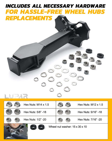 Wheel Bearing Hub Removal Tools Kit Compatible with All Axle Bolt Hubs 5, 6, 8 Lug Hubs Buster Puller shown with hardware