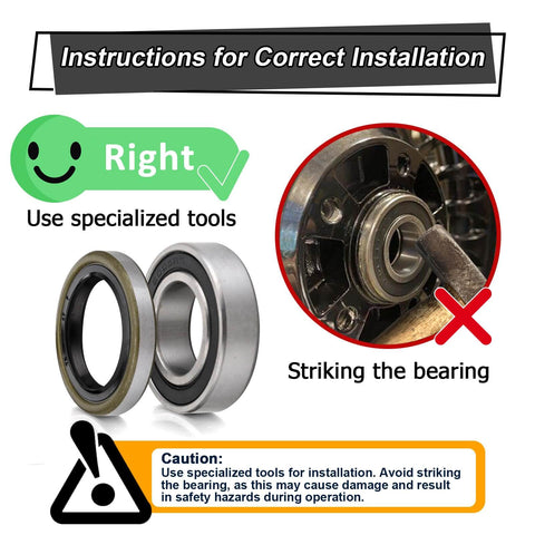 Correct installation for Front Wheel Bearing Kit Alloy Steel Sealed Bearings For Kawasaki H2 H2R showing tools vs striking method.