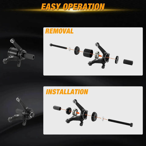 Diagram showing removal and installation with Wheel Bearing Removal Tool Kit 23 Piece Set For Front Wheel Drive Vehicles Universal Hub.