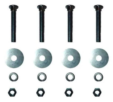 Deluxe One Size Fits All Orange And Black Motorcycle Wheel Chock With Quick Disconnect Mounting Plate And Built In Front Tire Tie Down Solid Powder Coated Steel Construction Self Locking Deluxe Wheel Chock For Easy Trailering From Lock N Load mounting hardware with bolts, washers, and nuts