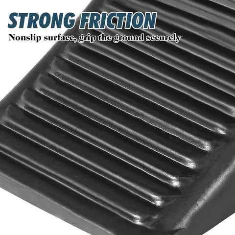 Close-up of Rugged 2 Pack Solid Rubber Wheel Chocks for RVs, Campers, Trailers, Trucks, Heavy Duty Tire Blocks, Non Slip Wedge, Black ULTECHNOVO