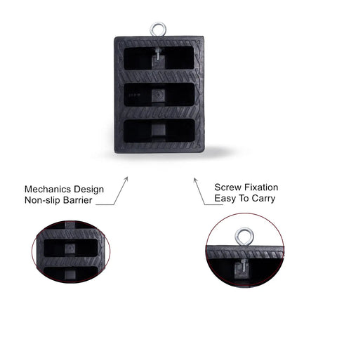 Heavy Duty Wheel Chocks 2 Pack For Travel Trailers With Eyebolt, non-slip rubber design and screw fixation details shown