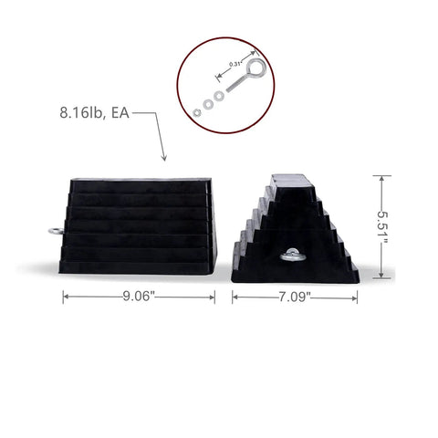 Heavy Duty Wheel Chocks 2 Pack For Travel Trailers With Eyebolt, Universal Size 9.06 x 7.87 x 5.51 Inches, Brazilian Natural Rubber