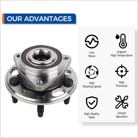513288 Front or Rear Wheel Hub Bearing Assembly Pair for Chevy Malibu Impala Equinox GMC Terrain Buick Lacrosse Regal and Cadillac XTS CTS, 5 Lug with ABS, showcasing advantages like low noise and high precision
