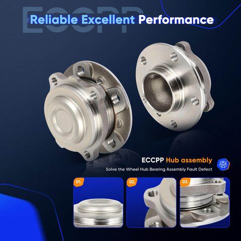 Front Left And Right Wheel Hub Bearing Assembly For BMW 528i 535d 535i 550i 640i 650i 740i 750i 760Li 5 Lug Fits Rolls Royce 2009 2019 Plug N Play Replacement, featuring metal components and anti-corrosion finish