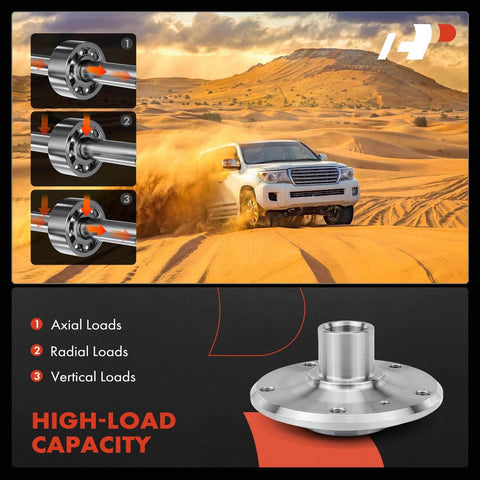 Rear Wheel Hub For BMW RWD Cars 1992-2005 Fits 318i 318is 323Ci 323i 323is 325Ci 325i 325is 328Ci 328i 328is Heavy Duty Replacement With High Load Capacity And Easy Install with hub illustration and SUV in desert