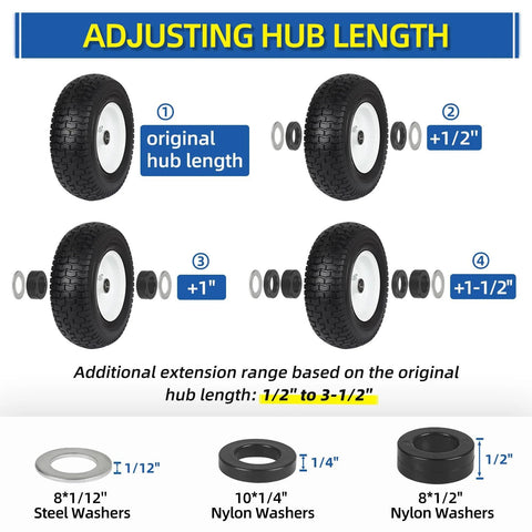 Bearing Bore Hole And Hub Length Adjustment Hardware Kit with flanged sleeves for precise wheel alignment on display