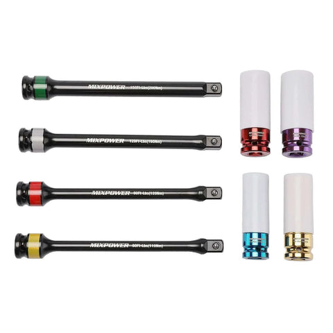 1/2-inch Drive Wheel Protector Impact Socket& 8 inch Coded Torque Limiting Socket Extension Bar 8pcs Tire Deep Socket Set