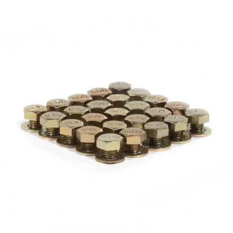 Wheel Rim Lip Bolt | Non-Bead Lock | Zinc Plated Gold | Stainless Steel | Bolt-On | Set of 25 With Washers | Embossed Logo
