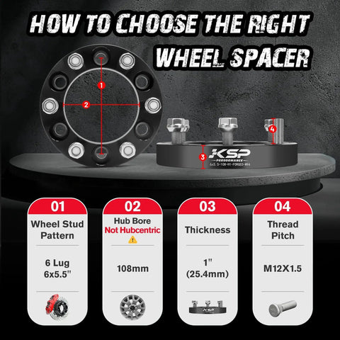 Infographic showing Forged 6x5.5 Inch Wheel Spacers 1 Inch Thick Adapters with specifications for Toyota Tacoma 2005-2023.