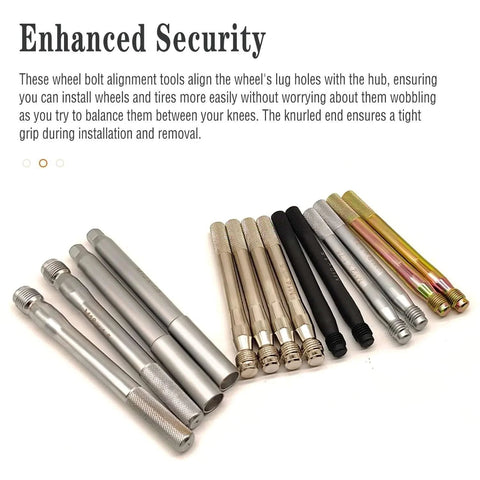 14Pcs Wheel Stud Alignment Pin Set showing mixed stainless steel and colored guide studs for hub fixing positioning and tire change