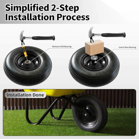 ✝️ Wheelbarrow wheel 4.00-6 tire 13"flat free wheelbarrow tires installation steps with hammer for garden cart or dolly