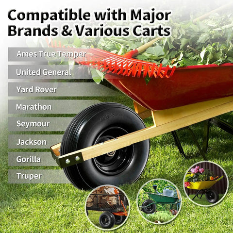 ✝️ Wheelbarrow wheel 4.00-6 tire 13"flat free wheelbarrow tires, solid wheel fits garden cart, dolly shown with rake