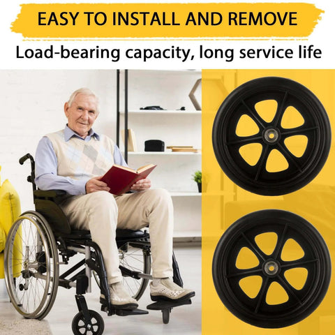 Elderly man using 2Pcs 8 Inch Walker Wheels Replacement, Wheelchair Front Wheels, Rubber Rollator Wheel Replacement Durable and Quiet Wheelchair Replacement Wheel Accessories, Black.
