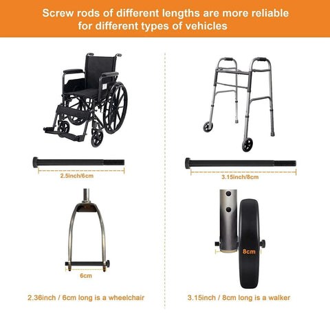 2Pcs 6 Inch Replacement Wheelchair Wheels for Walkers - Environmentally Friendly Rubber Material, shown with dimensions and uses