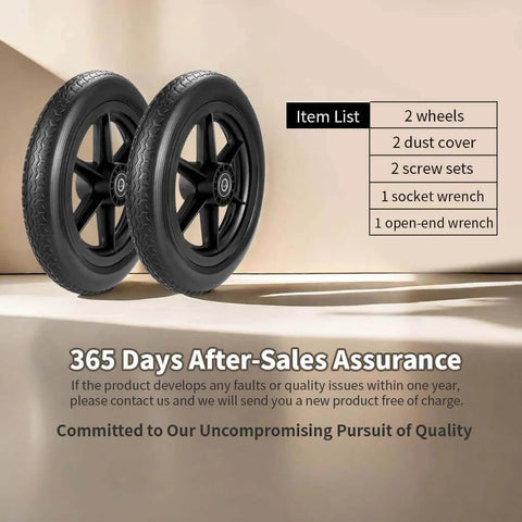 12 Inch Wheelchair Wheels Replacement (1 Pair) with solid tire for transport chair, including accessories and after-sales assurance
