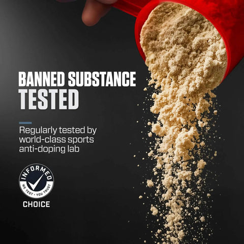 Hydrolyzed Whey Isolate Protein Powder With 25g Protein And 5.5g BCAAs Per Serving, Gluten Free And Fast Absorbing, powder pouring from red scoop