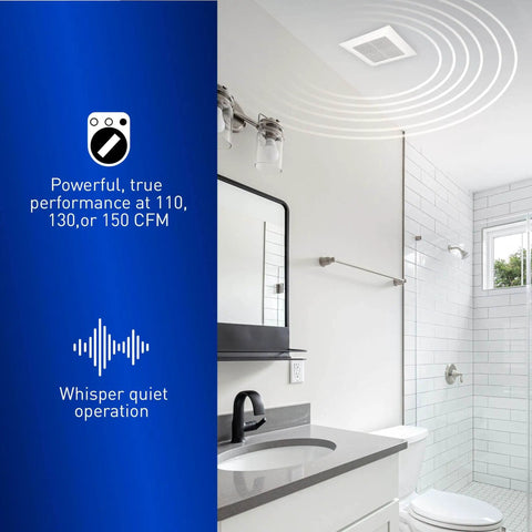 WhisperQuiet Ceiling Vent Fan With SmartFlow DC Motor For Bathrooms And Laundry Rooms 110 130 150 CFM Energy Star Certified installed in bathroom