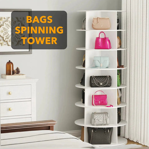 7 Tier Rotating Shoe Rack Tower With Spinning Lazy Susan Display Revolving 360 Carousel For Shoes And Handbags White Vertical Closet Organizer