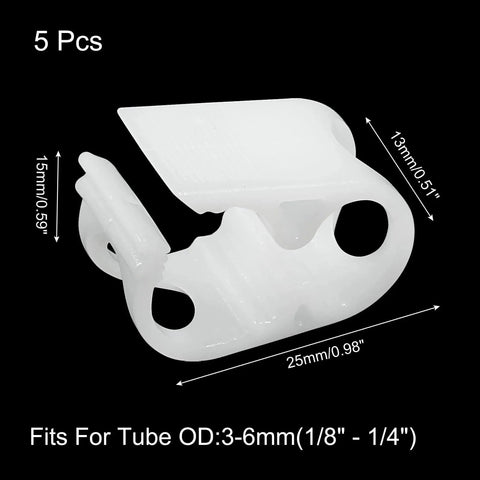 5 Pack Adjustable Tube Clamps For One Eighth To One Quarter Inch Tubing OD Plastic Hose Clamps White Ideal For Laboratory Flow Control And Pinch Valve Shut Off Clamps With Durable Wear Resistant POM Construction And Compact Size.