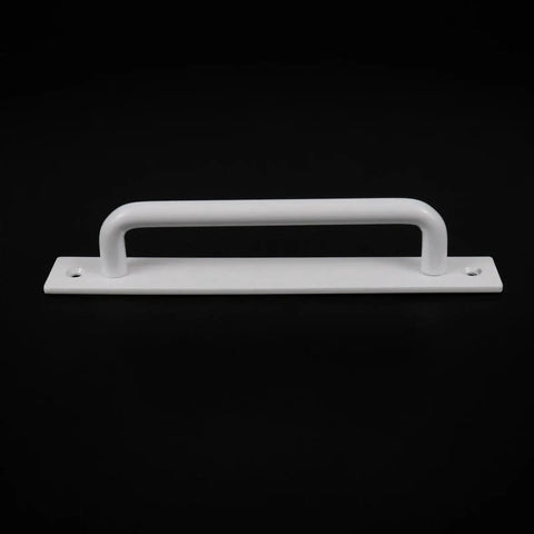 Front view of a Two White Aluminum Barn Door Handle With Screws for Cupboard Cabinet Wardrobe Drawer, 7.08x0.98x1.37 inches, aluminum alloy.