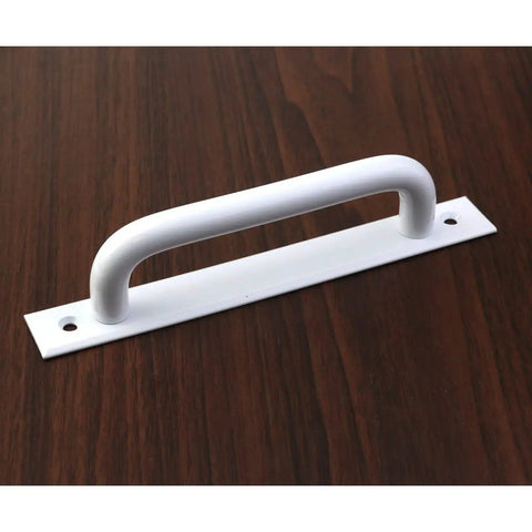 Two Pack Pre Drill Sliding Barn Door Handle Six Point Four Inch Hole Center Aluminum Alloy Door Pull Handle For Glass And Wooden Doors Punch Free Polished White With Tape Or Screw Install Ideal For Closet Doors Durable visible on wooden surface
