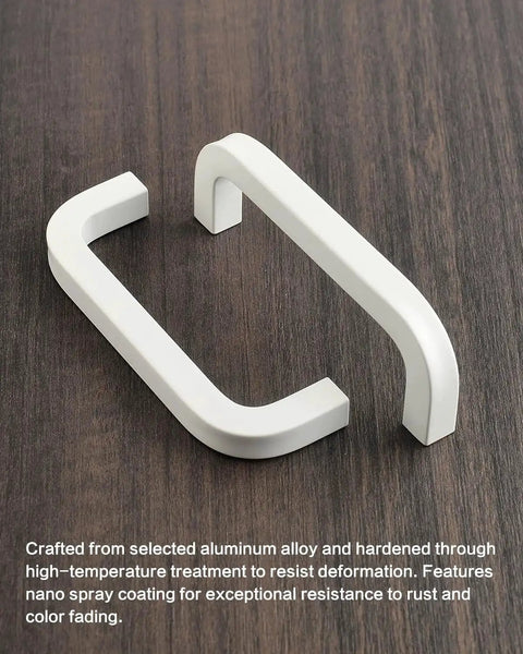 5 Pack White Dresser Drawer Pulls With 3-3/4 Inch Hole Center Modern Kitchen Cabinet Handles Aluminum Alloy Square Rod Curved Tray Style Closet Pulls Includes Mounting Screws For Furniture Hardware on wooden surface