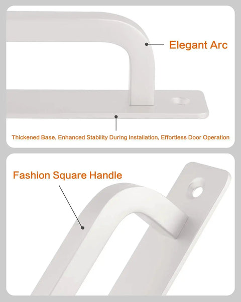 Close-up of 5 Pack 6 Inch White Aluminum Cabinet Handles No Drill Self Adhesive With Base Plate, showing arc and square handle shape
