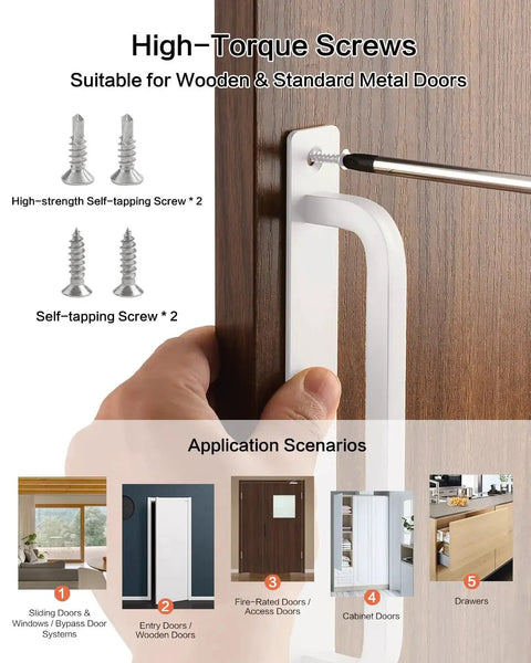 5 Pack 6 Inch White Aluminum Cabinet Handles No Drill Self Adhesive With Base Plate being installed on a door