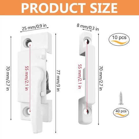 Cam Action White Window Sash Locks For Horizontal Sliding And Vinyl Windows, 10 Pack Replacement Sash Locks, product size diagram