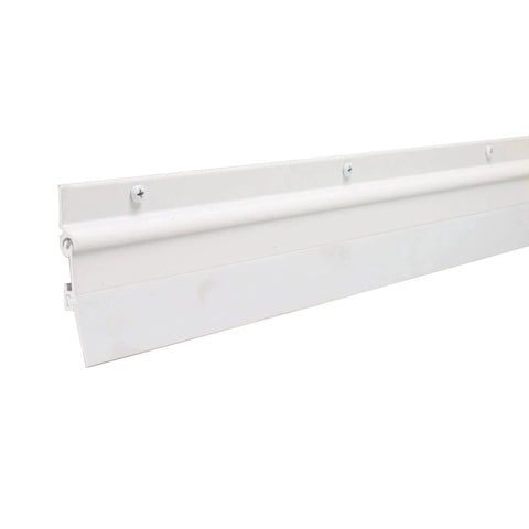 Close-up of 36 in. White Aluminum and Vinyl Flex-O-Matic Screw-on Door Sweep showing screw-on design and vinyl seal