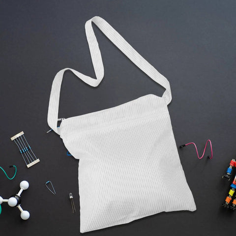 White Anti Static Tote Bag With Handles, Ultra Lightweight Single Layer ESD Dust Proof Storage Purse on black background, by Eringogo