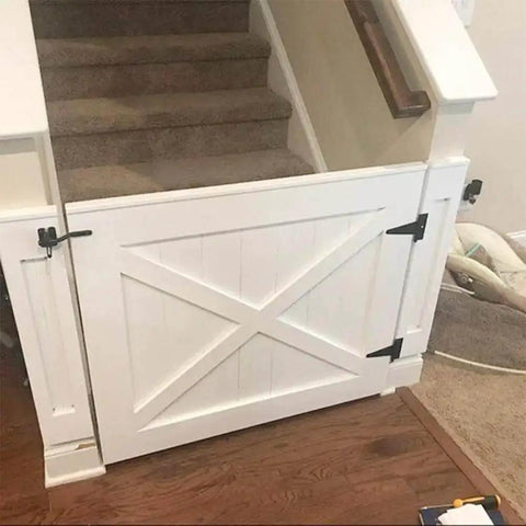 Beefy Gate Hardware Kit With Self Locking Gate Latch And Two 6 Inch T Hinges And One Six Point Five Inch Gate Handle for wooden stairs.