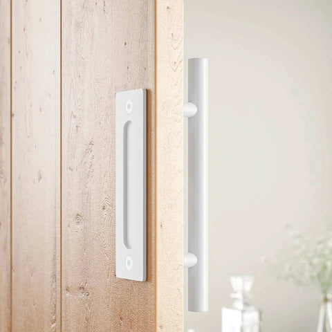 12 Inch White Heavy Duty Barn Door Handles Sliding Barn Door Pull Handle Large Rustic Two Sided Design For Gates Garages Sheds Furniture Solid Steel Material Round Includes All Mounting Hardware For Quick Easy Installation.