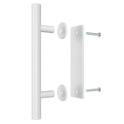 12 Inch White Heavy Duty Barn Door Handles Sliding Barn Door Pull Handle Large Rustic Two Sided Design For Gates Garages Sheds Furniture Solid Steel Material Round Includes All Mounting Hardware For Quick Easy Installation