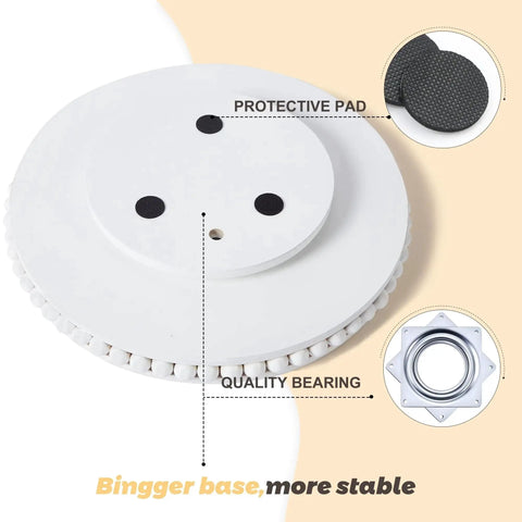 12 Inch White Beaded Lazy Susan Turntable base with protective pad and quality bearings for smooth 360-degree rotation.