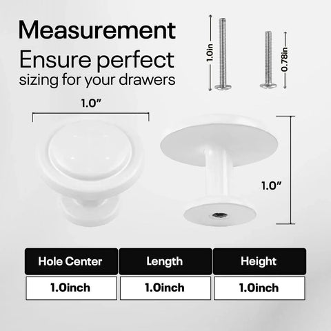 White Cabinet Knob Set 10 Pack For Kitchen Cabinets Drawers Closets And Doors Premium Zinc Alloy Solid Build Sleek Finish Measurement